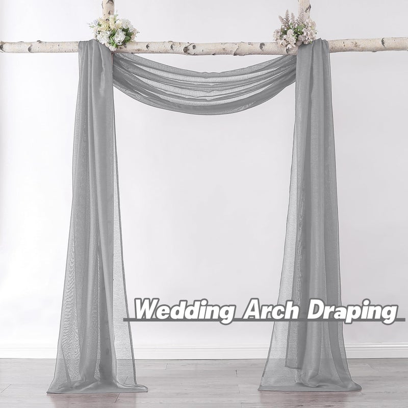 DONREN 144 Inches Long Window Scarf Valances for Party - Luxury Soft Gray Semi Sheer Curtain Scarf for Window,1 Panel (Gray,1 Panel) - Image 2